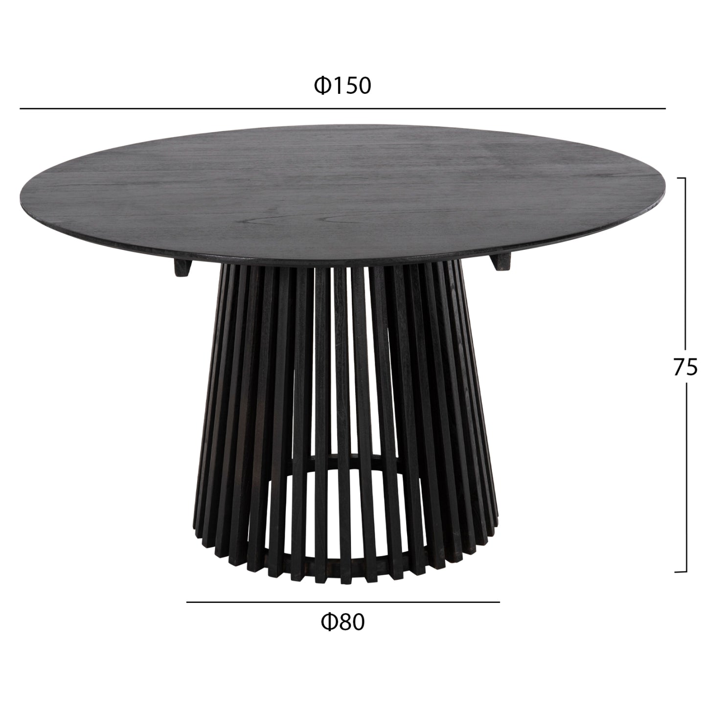 Dining Set 5pcs Canop Hm21077.02 Round Table Φ150cm. & 4 Dining Chairs-black