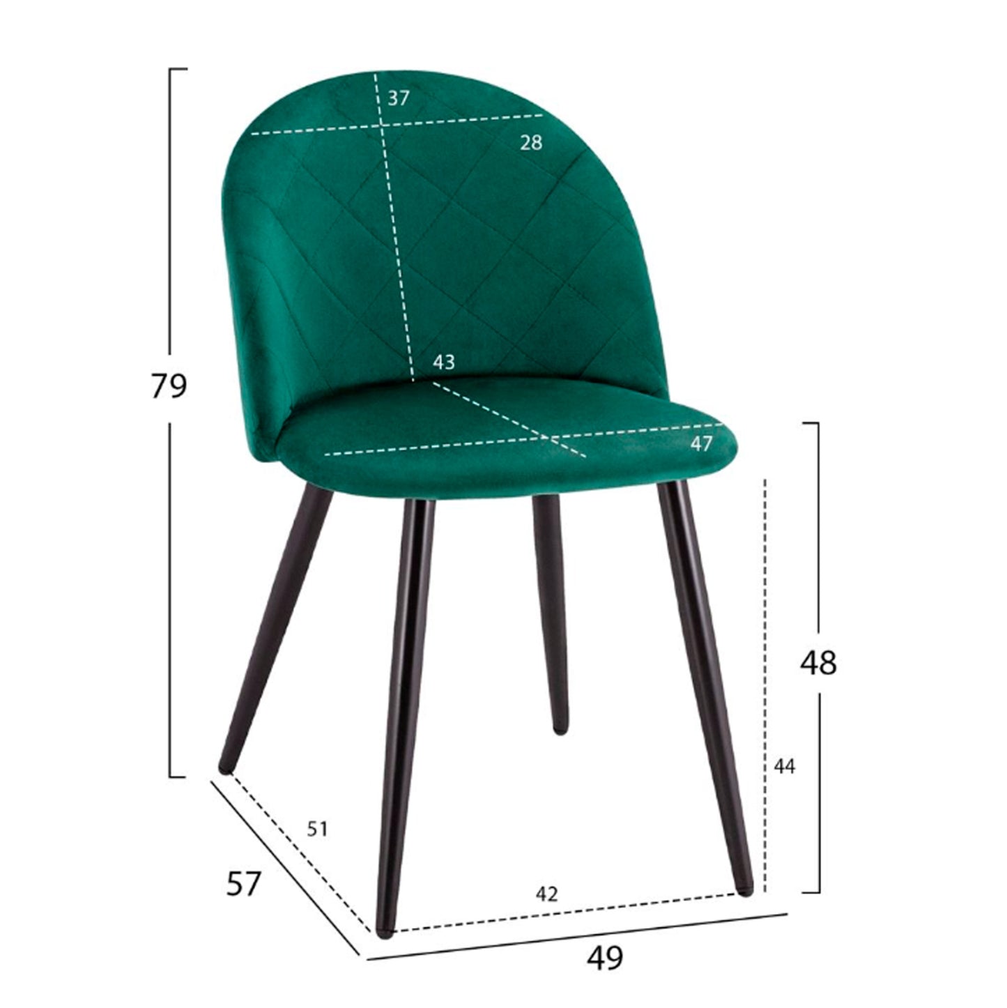 Dining Set 5pcs Rollo Hm21113 Round Table-4 Dining Chairs With Cypress Green Velvet