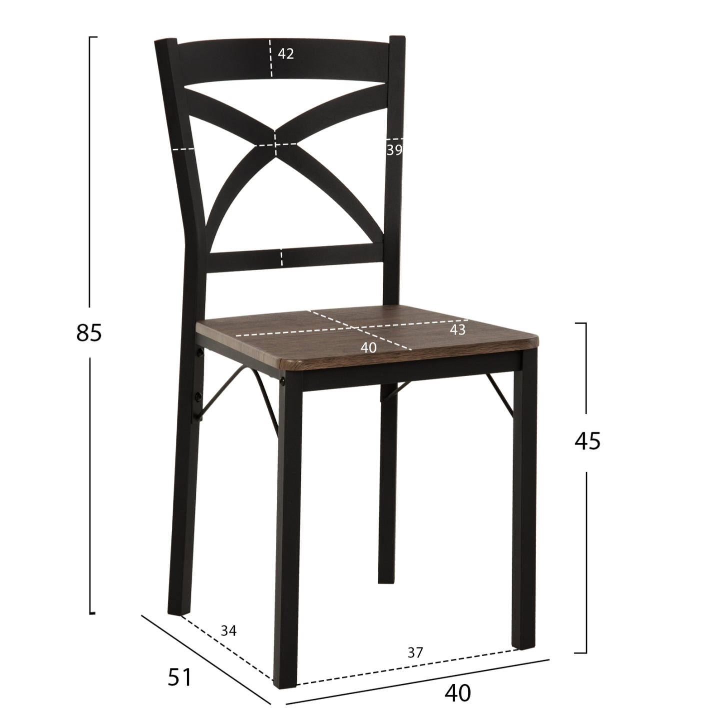 Dining Set Goose 5pcs Hm9530.01 Mdf In Walnut-metal In Black 120x80x75hcm.