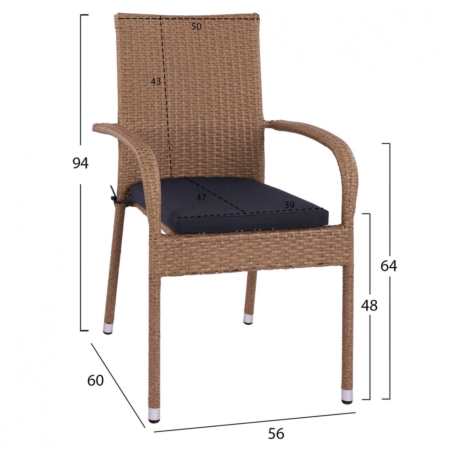 ΣΕΤ ΤΡΑΠΕΖΑΡΙΑΣ 5ΤΜΧ ΤΡΑΠ. 120Χ70 & ΠΟΛΥΘΡΟΝΕΣ Wicker Rattan ΜΠΕΖ ΚΑΦΕ Hm11711.32