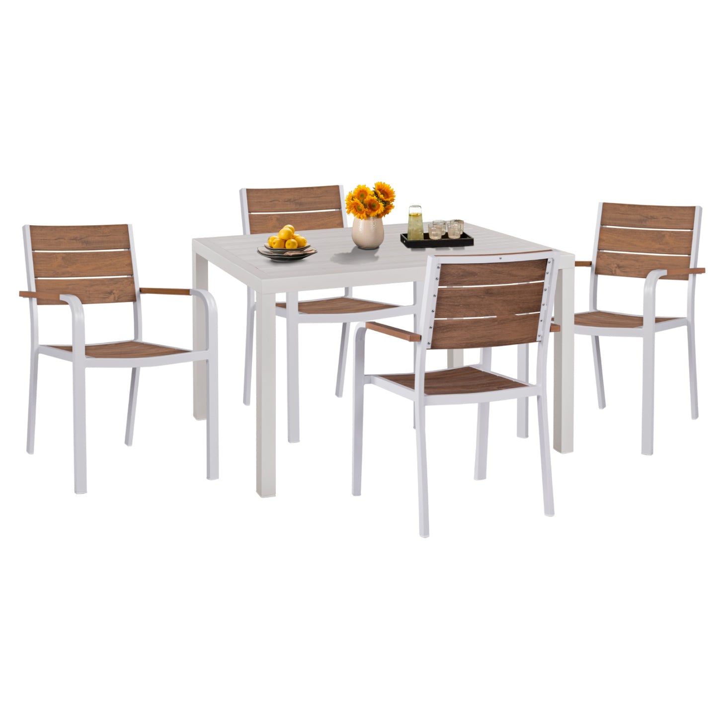 Outdoor Dining Set Hm11879 White 5pcs Aluminum And Polywood