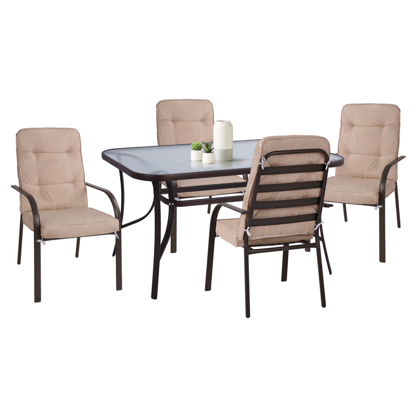 Outdoor Dining Set Hm11880 Metallic 5pcs Brown-beige