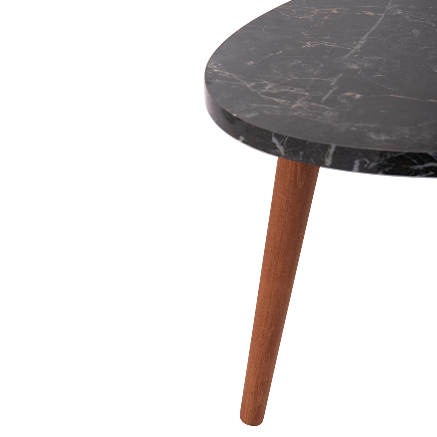 Set Of Coffee Table & 3 Side Tables Vital Hm18180.02 Melamine In Black Marble-wooden Legs In Walnut