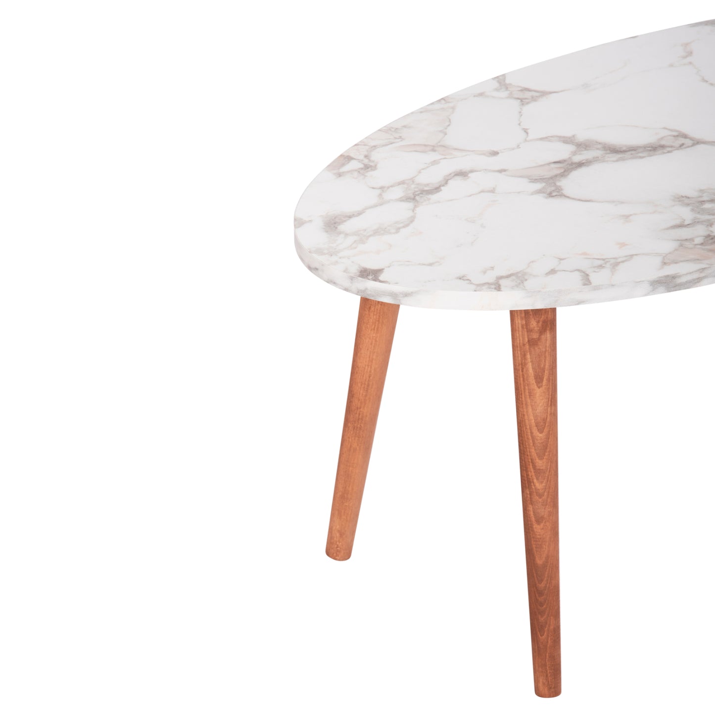 Set Of Coffee Table & 3 Side Tables Vital Hm18180.03 Melamine In White Marble-wooden Legs In Walnut