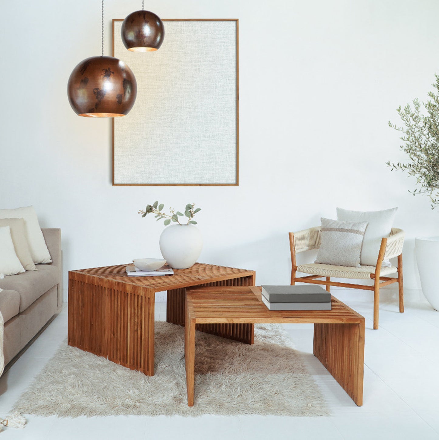 Coffee Table Set Of 2 Nya Hm9546 Teak Wood In Natural Color 86x79x46hcm.