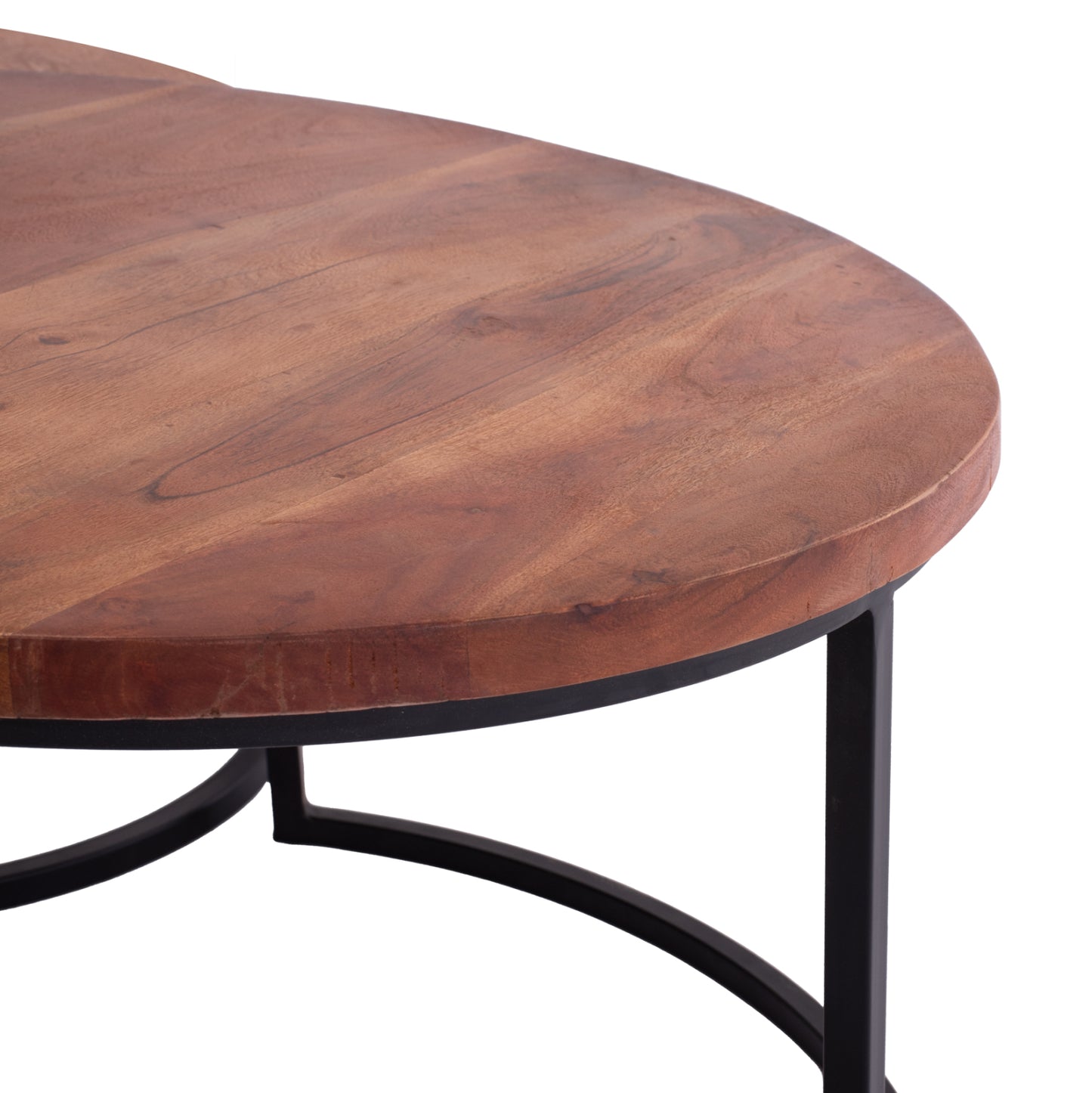 3 Nesting Tables Obi Hm9255 Acacia Wood With Metal Black Legs 78x78x47h Cm.