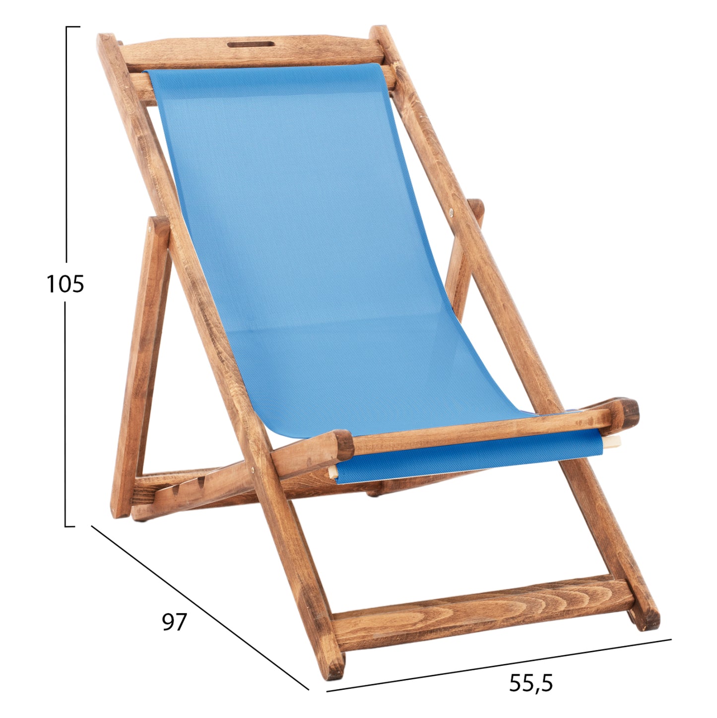 Beach Chair With Textilene Fabric In Sky Blue Limnos Hm11711.08t Beech Wood In Natural 55.5x97x105h