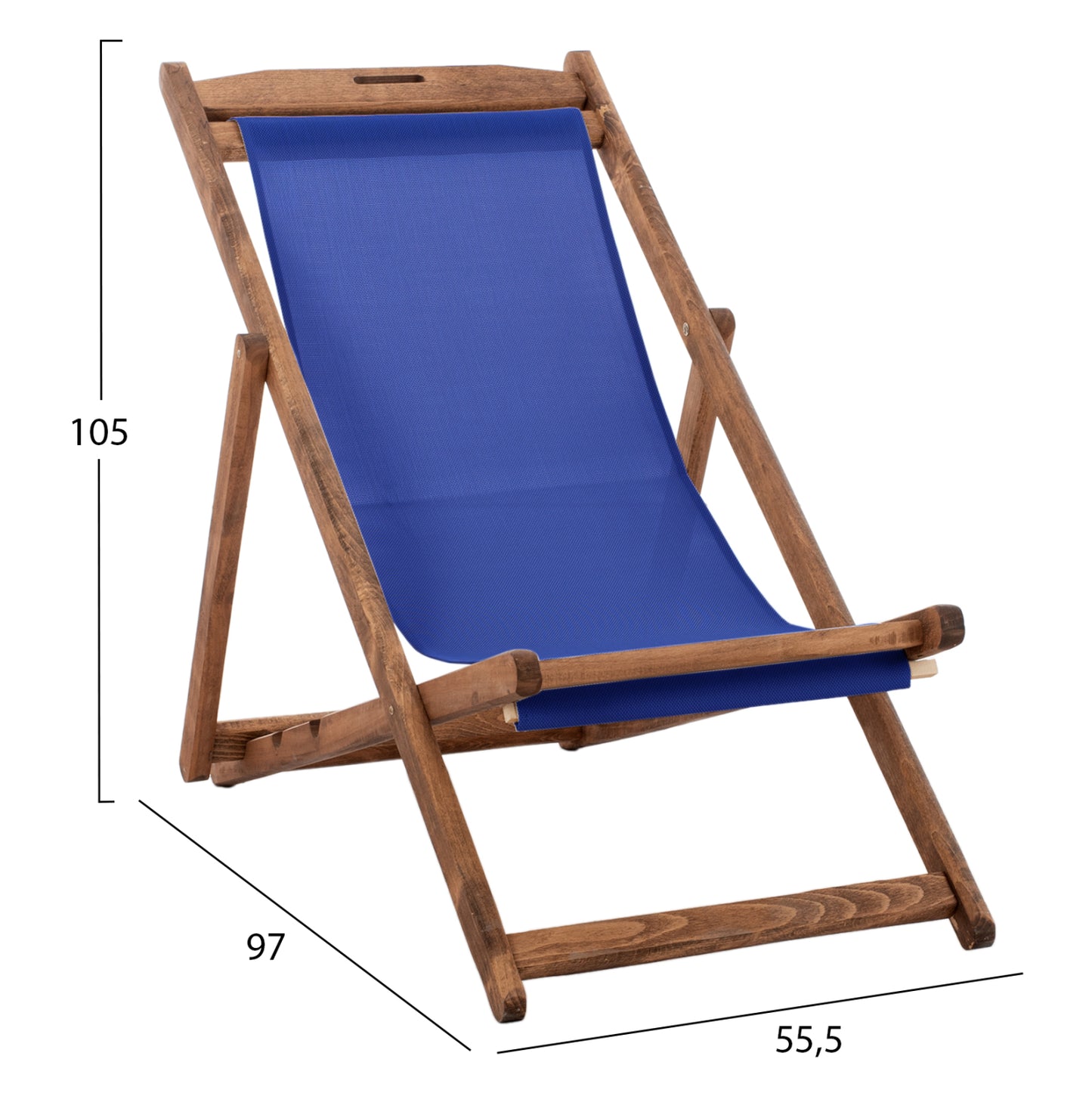 Beach Chair Limnos With Textilene Fabric In Blue Hm11707.01t Beech Wood In Walnut 55.5x97x105h