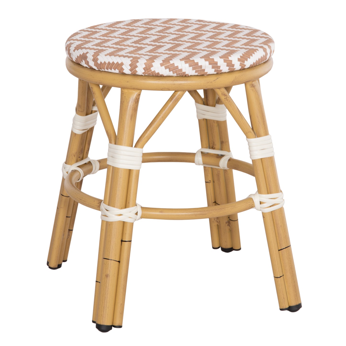 Aluminum Round Stool Chino Hm6285.04 Bamboo Look-textilene White & Brown Φ36x46hcm.