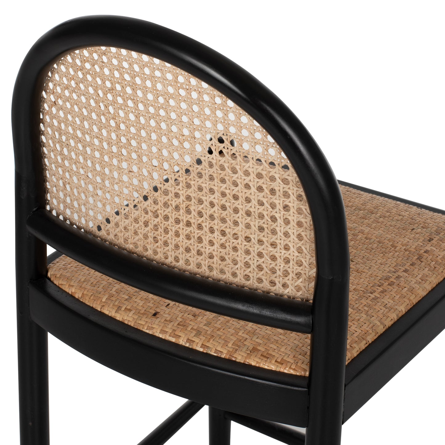 Bar Stool Beech Wood Black Rattan Beige 46Χ48Χ94hcm.hm9408.02