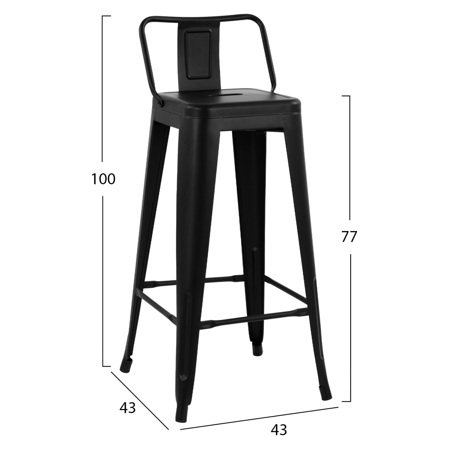 Bar Stool With Backrest Melita-pro Hm8643.42 Metal In Matte Black 42x42x100hcm.
