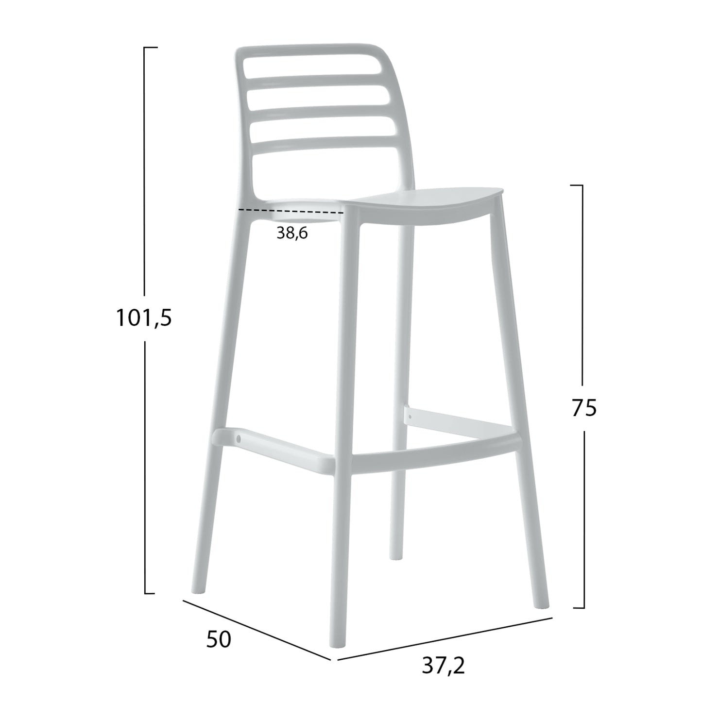 Bar Stool Polypropylene Snod Hm6099.01 White 37,2x50x101,5hcm.
