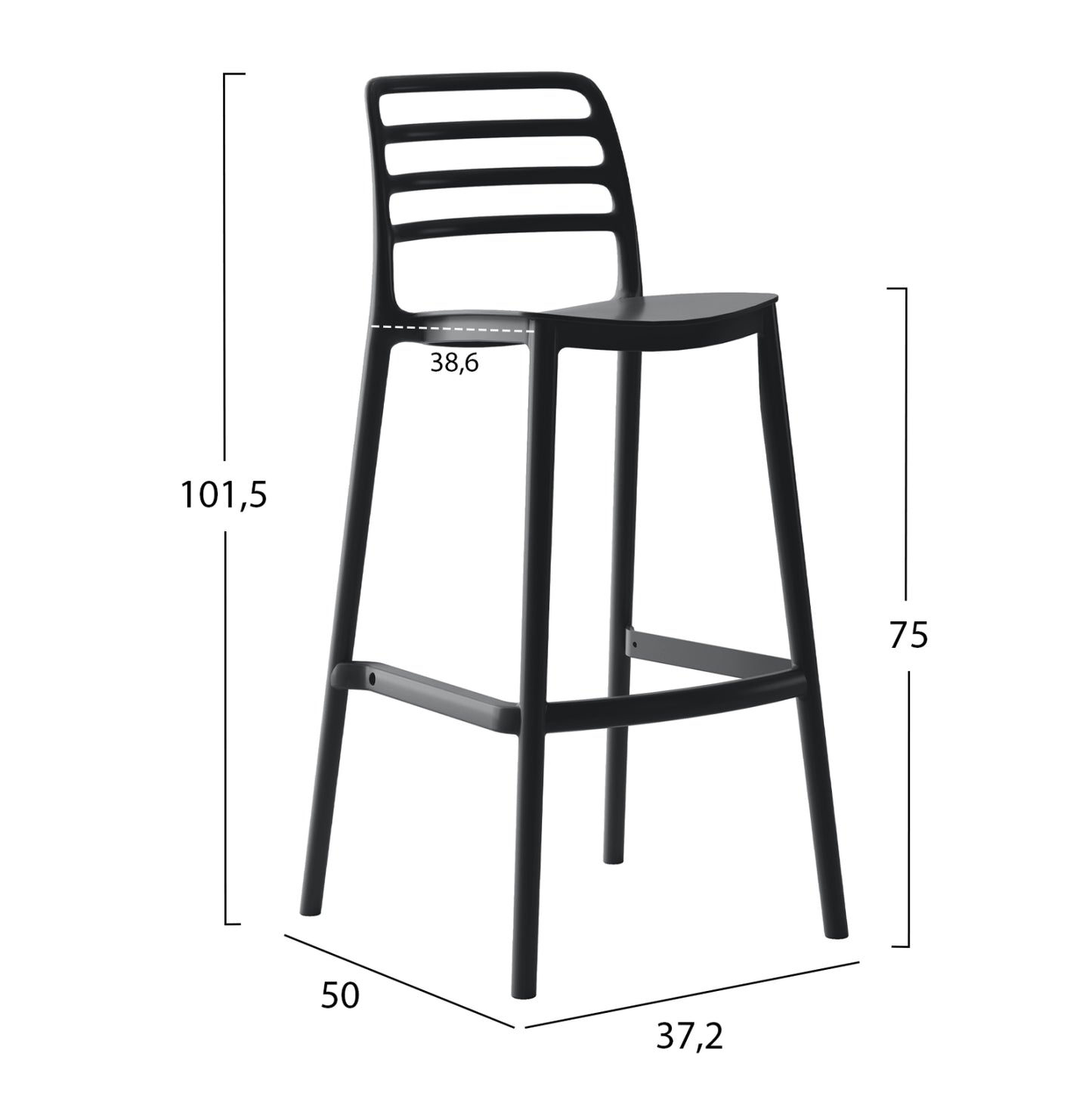 Bar Stool Polypropylene Snod Hm6099.02 Black 37,2x50x101,5hcm.
