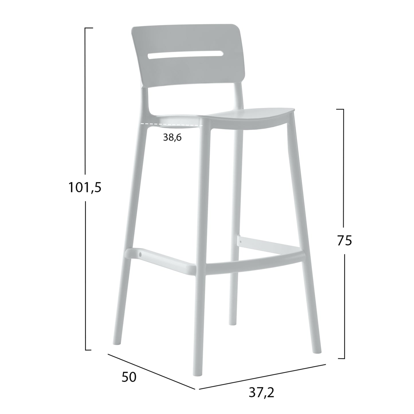 Bar Stool Polypropylene Snod2 Hm6100.01 White 37,2x50x101,5hcm.