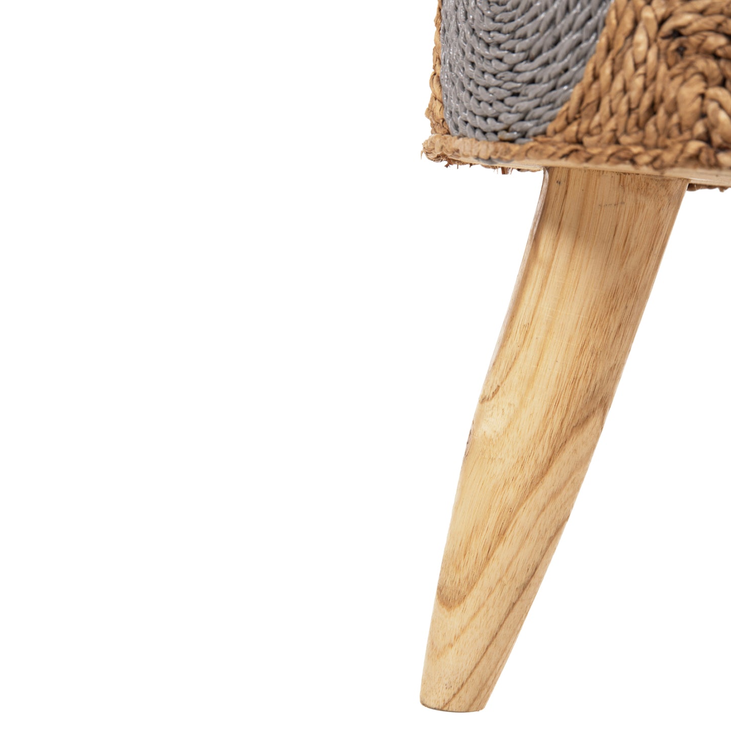 Stool Beam Hm7826 Teak Wood And Seagrass Rush In Natural & Grey Φ43x45hcm.