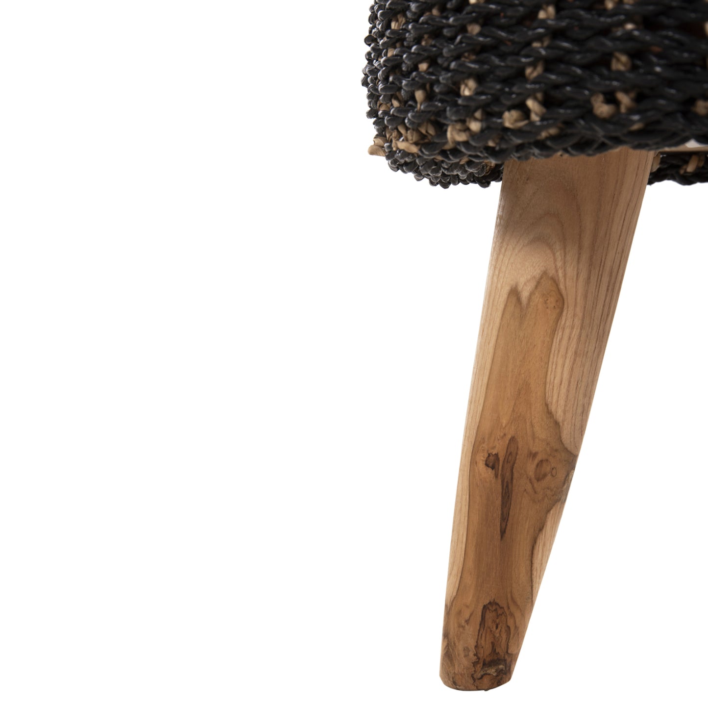 Stool Beam Hm7827 Teak Wood And Seagrass Rush In Natural & Black Φ43x45hcm.