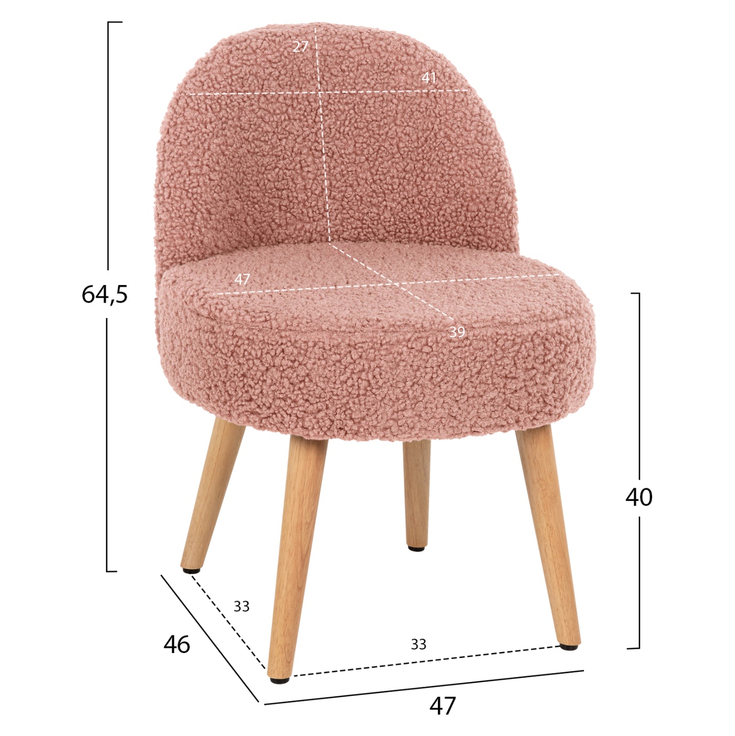 Stool Yasmine Hm8395.22 Low Backrest- Boucle Fabric In Dusty Pink Color-wooden Legs 47x46x64,5hcm.