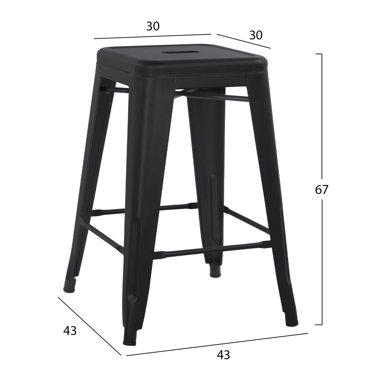 Bar Stool Medium Height Melita-pro Hm8573.41 Metal In Matte White 43x43x67hcm.