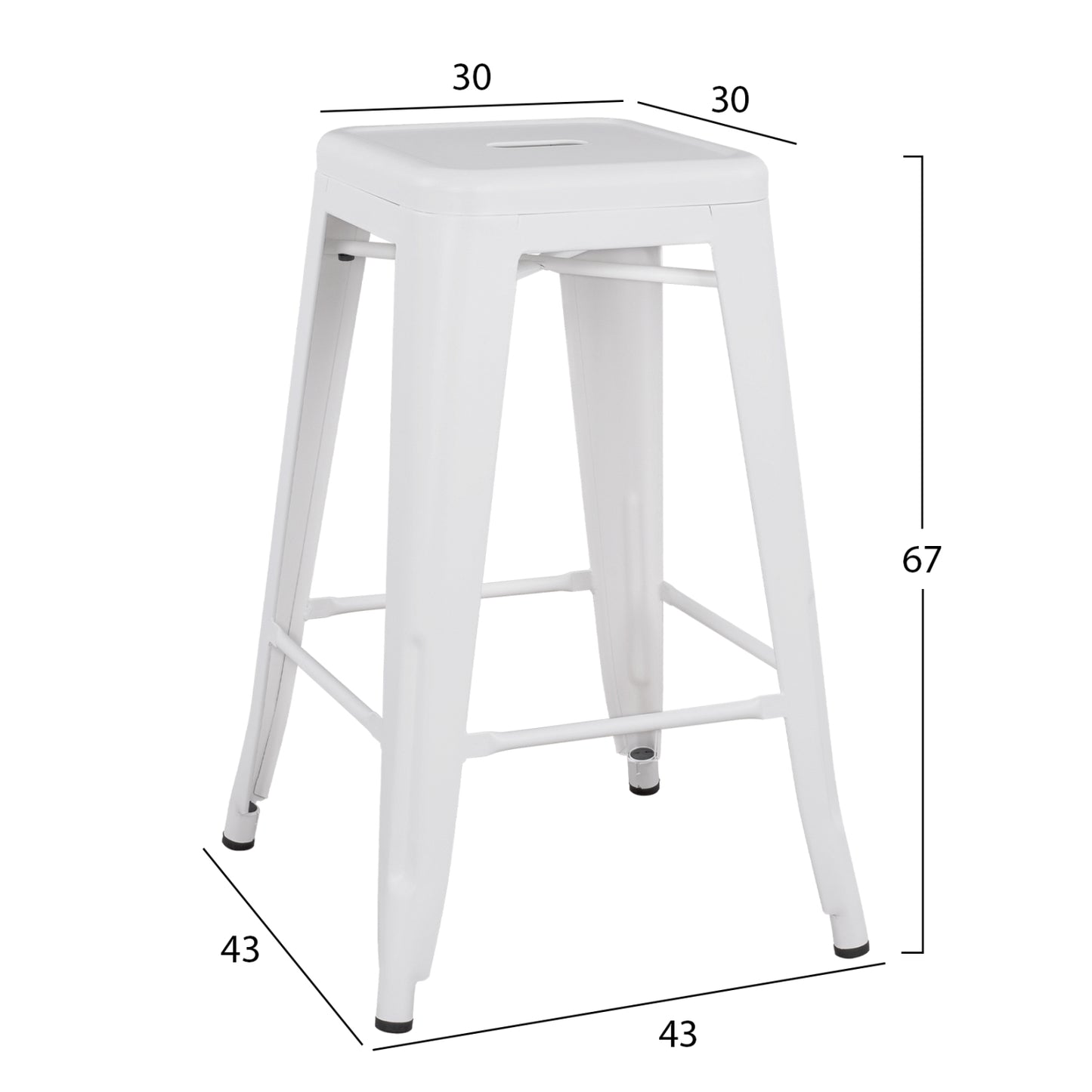 Bar Stool Medium Height Melita-pro Hm8573.41 Metal In Matte White 43x43x67hcm.