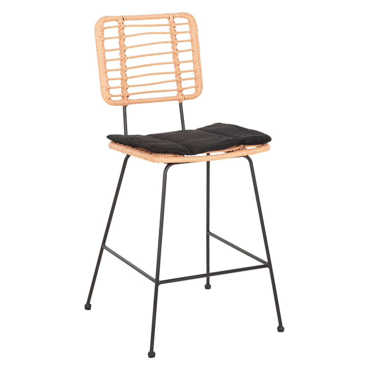 Bar Stool Med.height Allegra Hm5644.11 Metal&cushion Black-wicker Beige 53x56x107hcm.