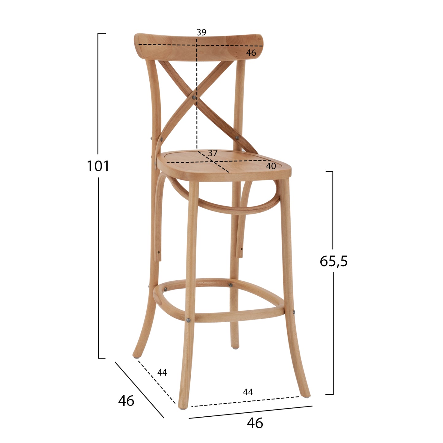 Medium Height Bar Stool Gioliana Hm8750.15 Beech Wood In Dark Honey-plywood Seat 46x46x101hcm.