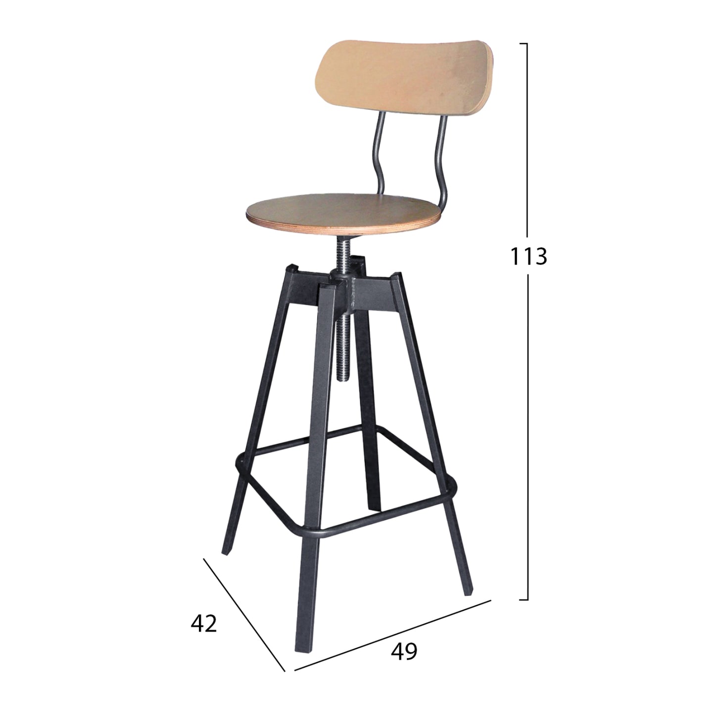 Stool Metallic Grey With Natural Ts375 42x49x113 Cm.