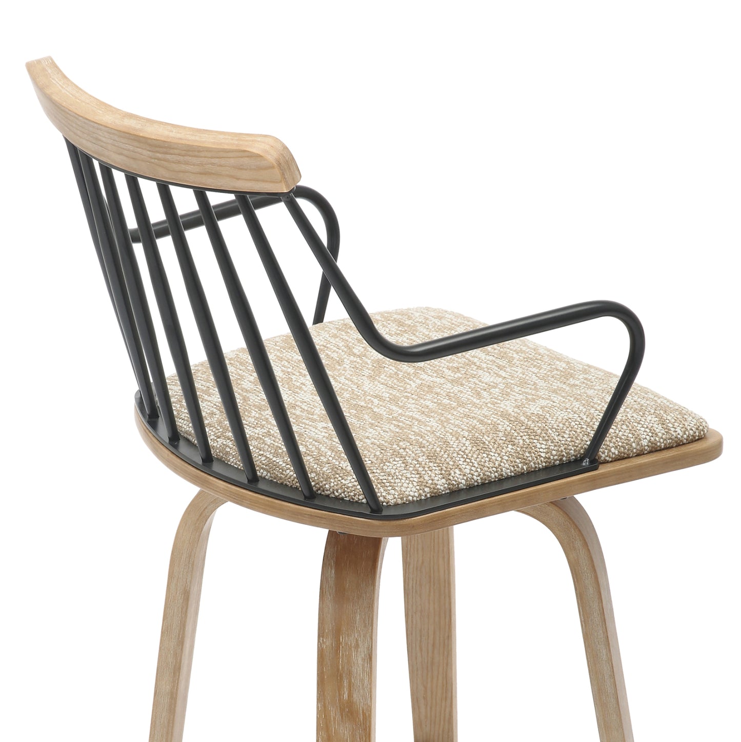 Bar Stool Judi Hm9985.01 Plywood In Whitewash-black Metal-beige Fabric 48x52x92hcm.