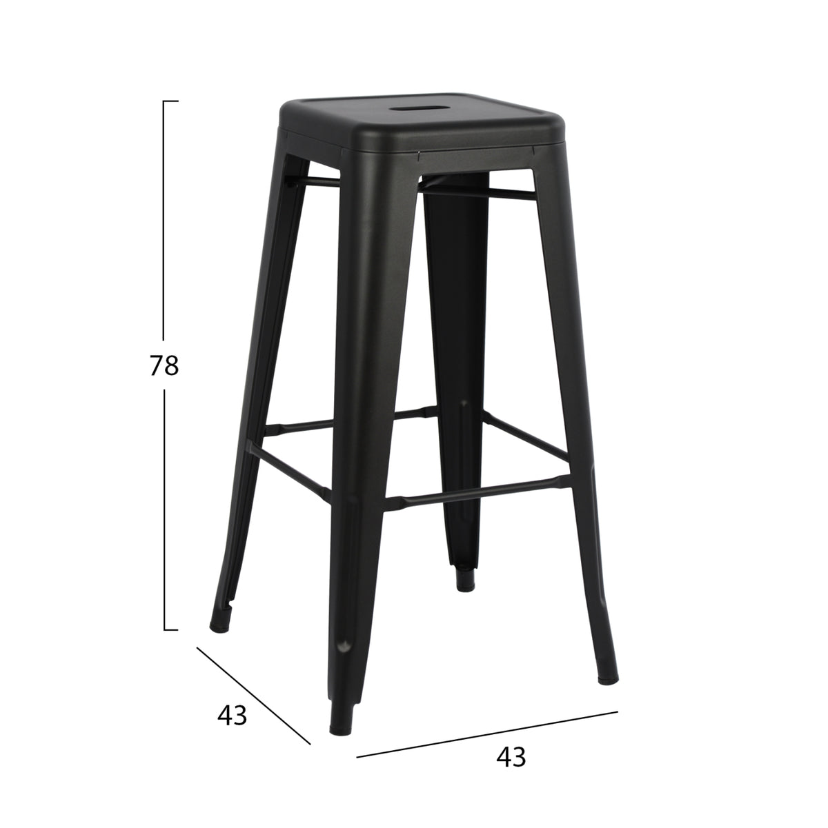 Bar Stool Melita-pro Hm8642.42 Metal In Black Matte 43x43x78hcm.