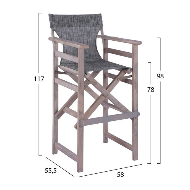 Director's Bar Stool Grey Impregnation Limnos With Grey Textline Hm10560.10 58x55,5x117 Cm.