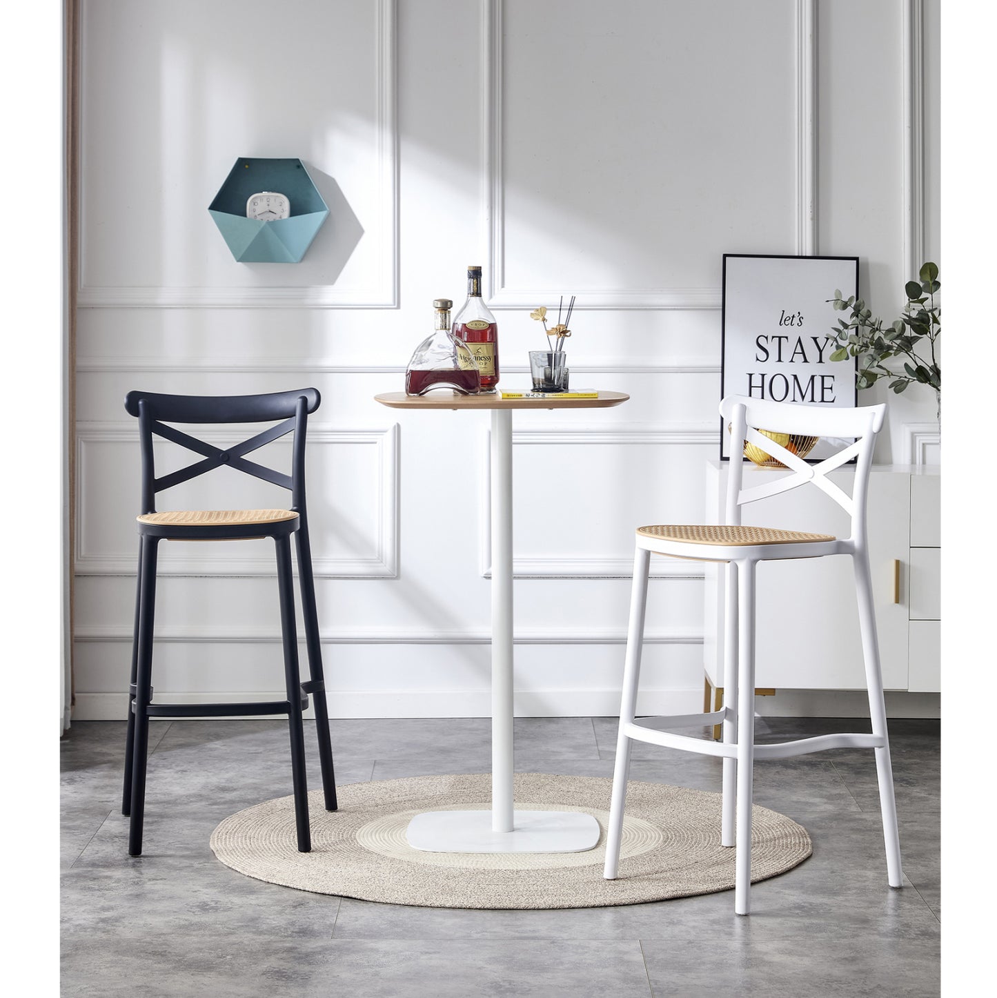 Bar Stool Conn Hm5933.01 Polypropylene With Backrest White And Beige Seat 41x49x102hcm.