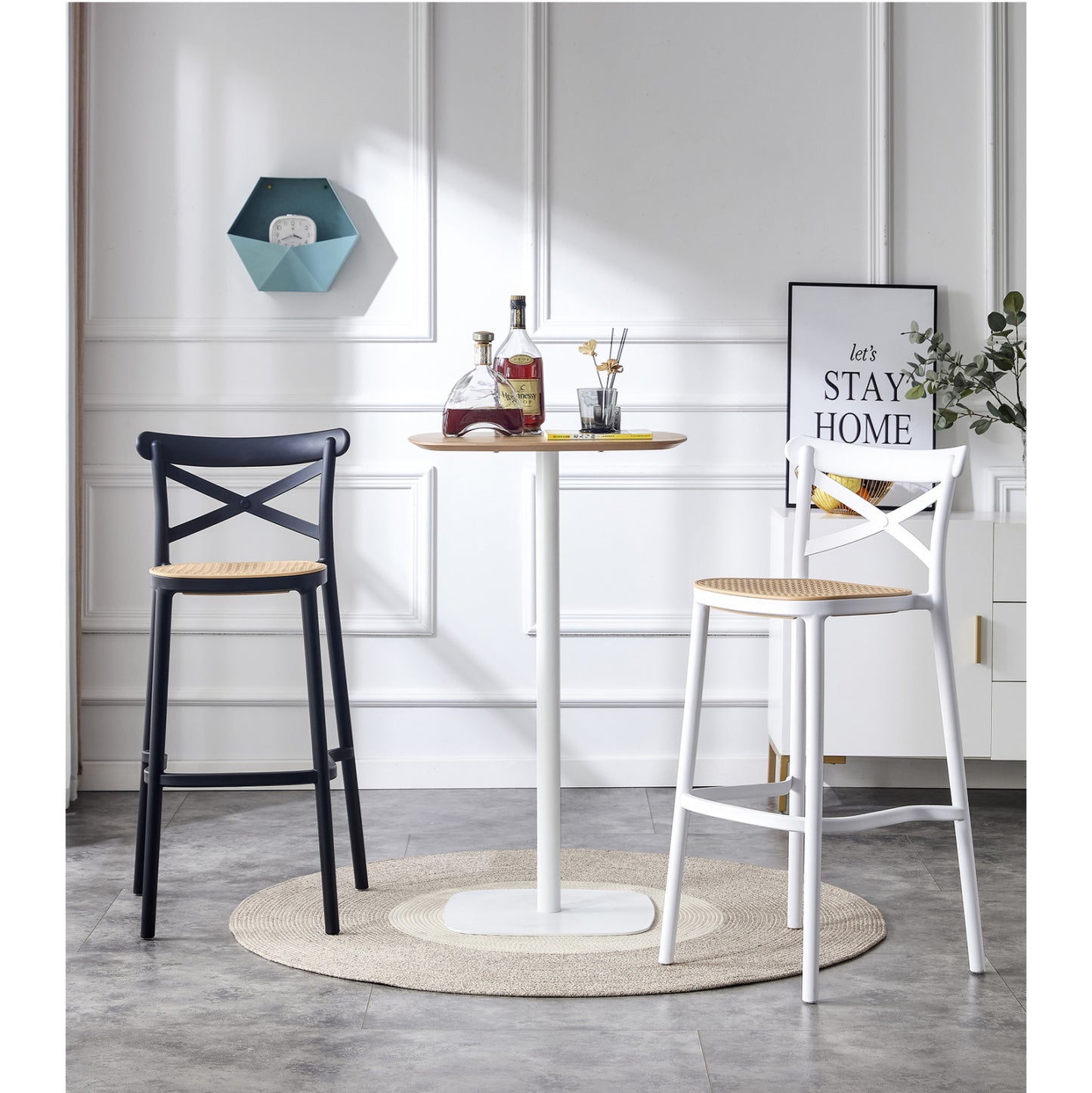 Bar Stool Conn Hm5933.02 Polypropylene With Backrest Black And Beige Seat 41x49x102hcm.