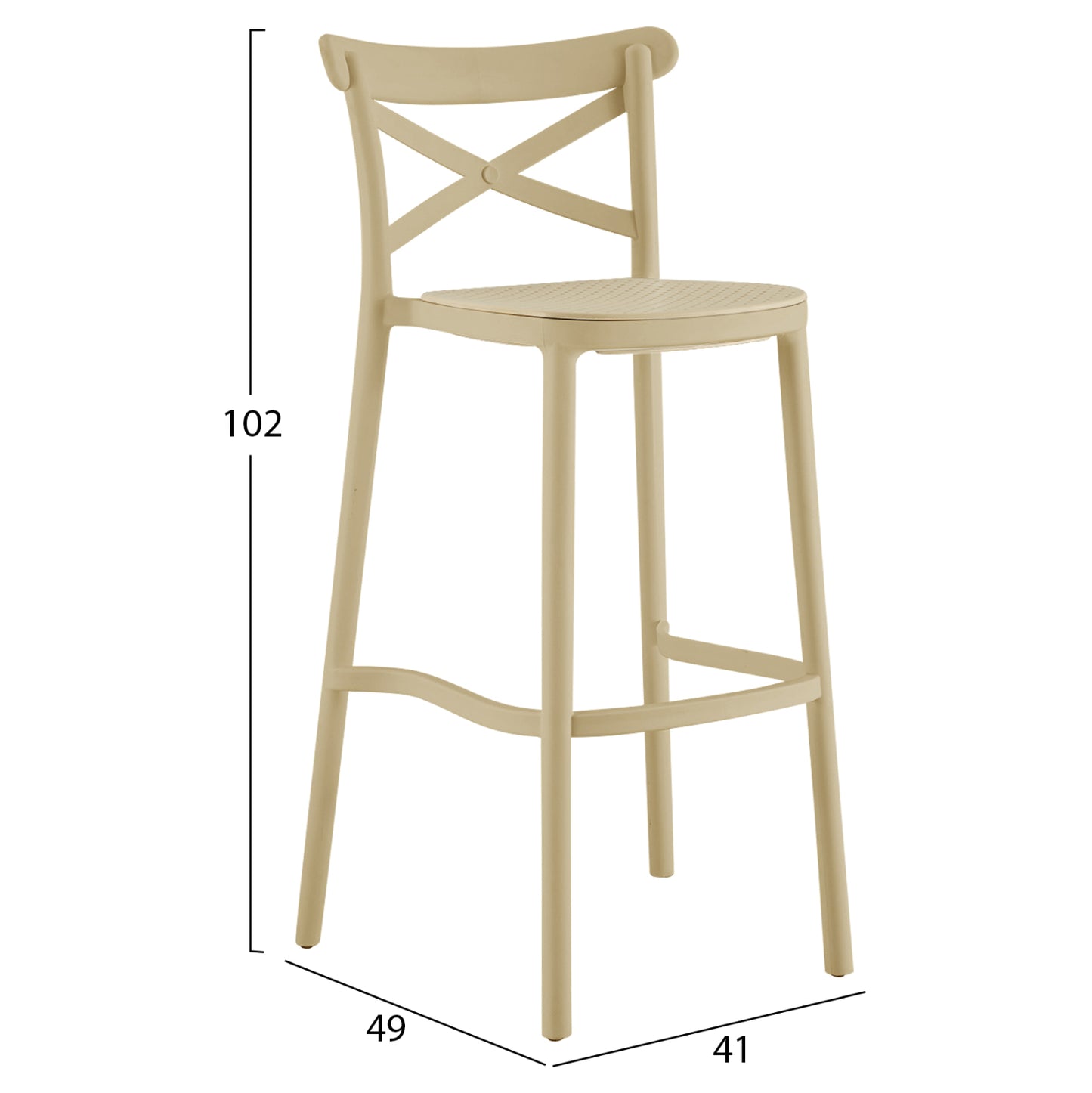 Bar Stool Polypropylene Conn Hm5933.03 In Cappuccino Color 41x49x102hcm