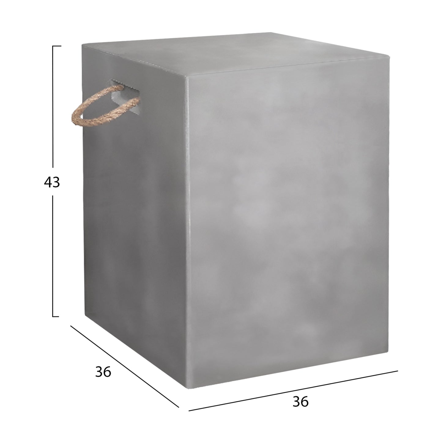 Square Stool With Rope Handles Zak Hm6581.01 Fiber Cement In Grey 36x36x43hcm.