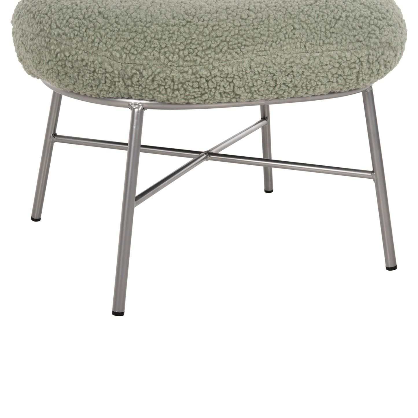 Stool Footrest Trudi Hm8640.27 Pistachio Green Boucle Fabric And Silver Metal Base 56x47x40hcm.