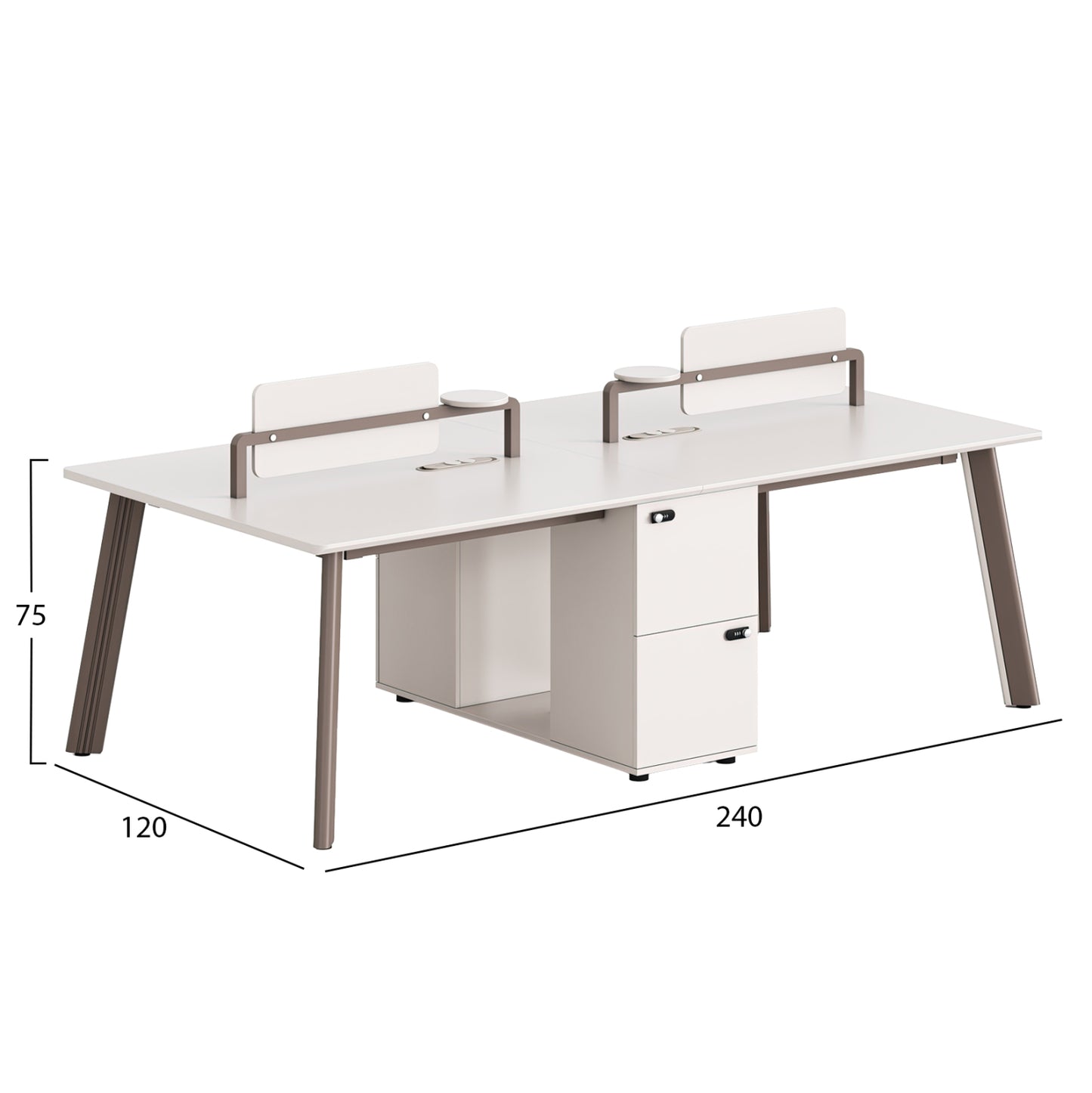 4-seat Workstation Desk Newline Hm18277 Melamine In Cream White--aluminum Legs 240x120x75hcm.