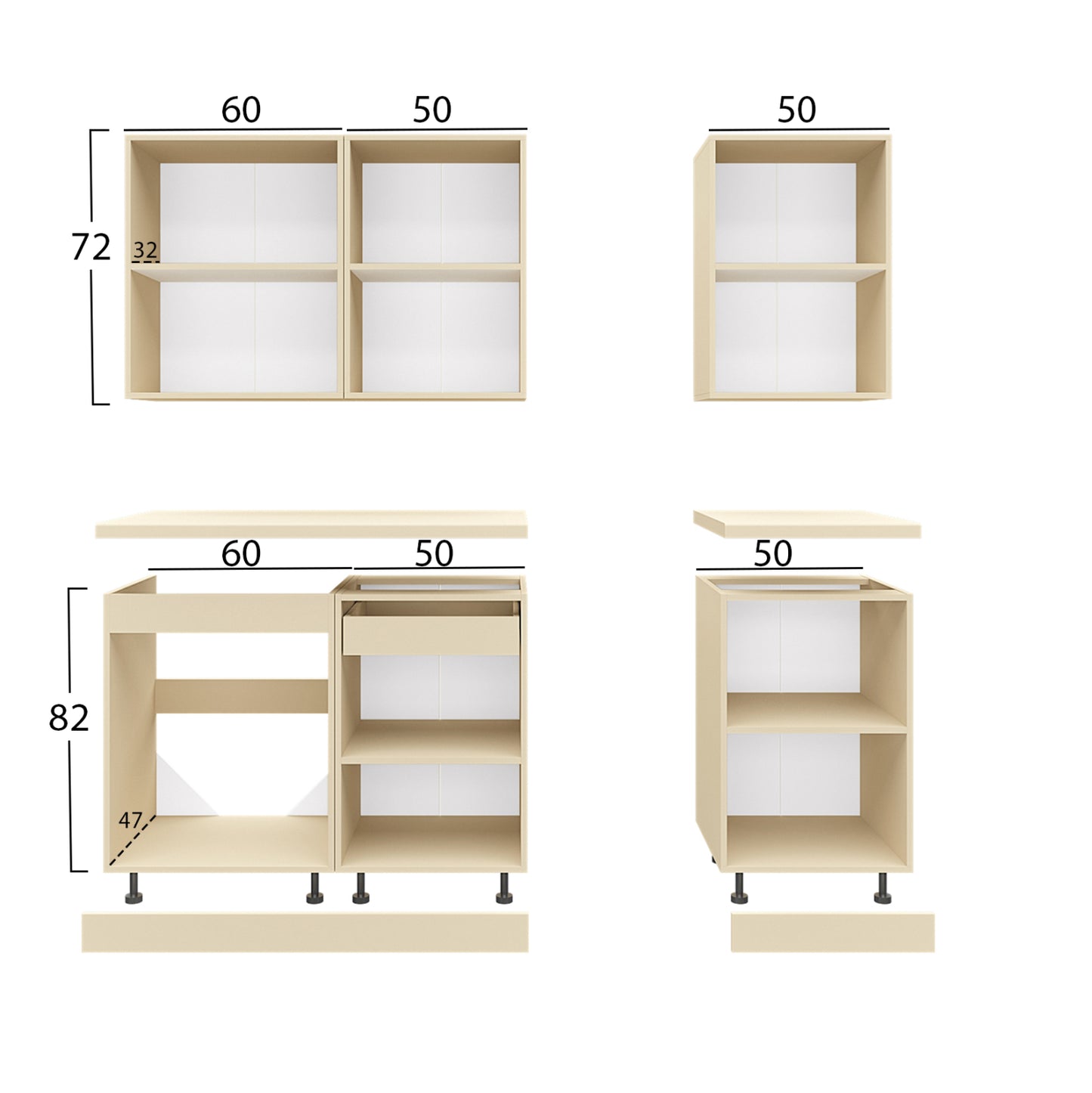 Kitchen Combo Anthracite Melamine White Hpl Top 160x47x84,8hcm.hm2468.01