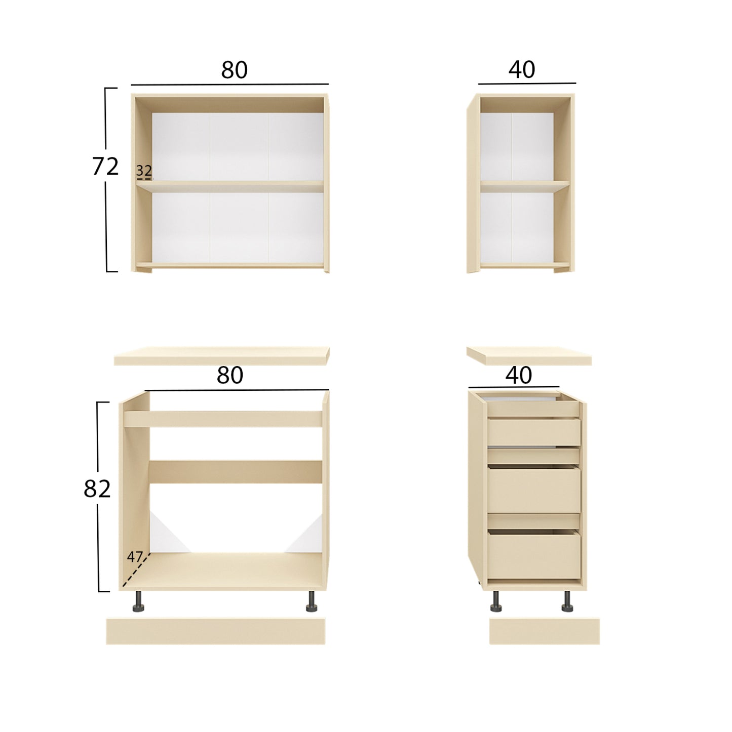 Kitchen Composition Melamine Sonoma Oak Kai Beige Marble Countertop 120x47x84,8Υεκ.hm2466.01