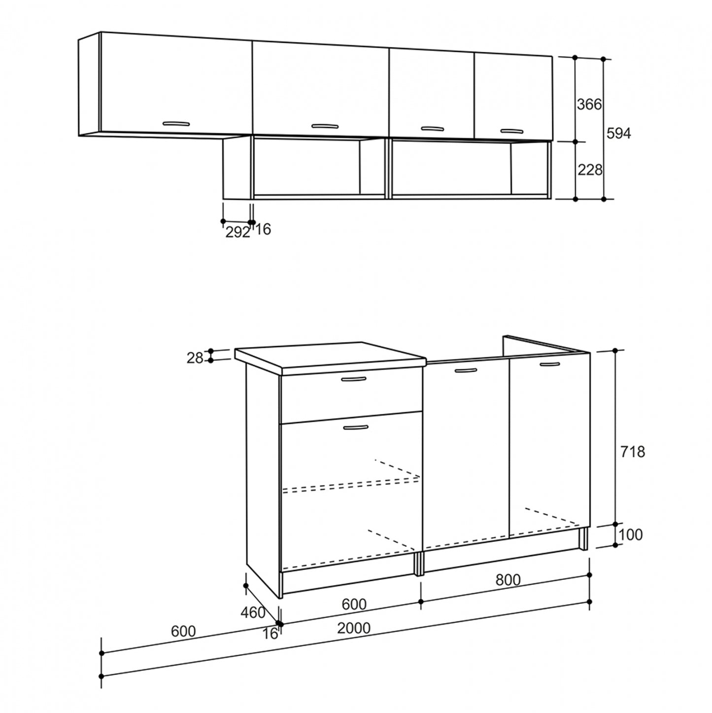 Kitchen Unit Melamine Sonama-white Hm2442 200x46-29.2cm.