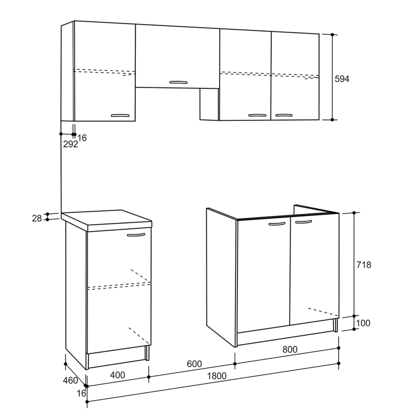Kitchen Unit Melamine Sonama-white Hm2441 180x29,2-46εκ