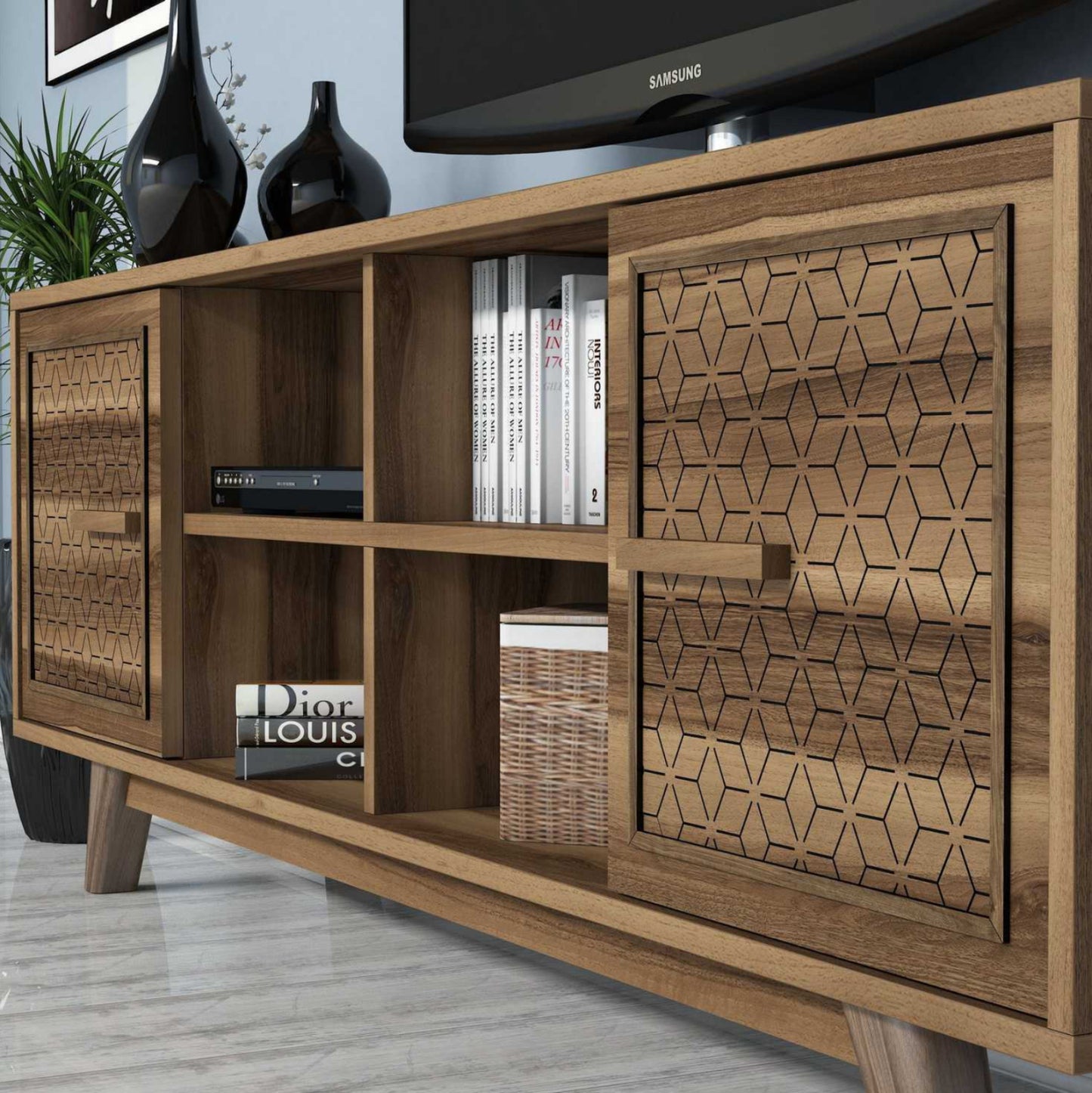 Living Room Composition Hm11853.01 2pcs Melamine In Walnut Color