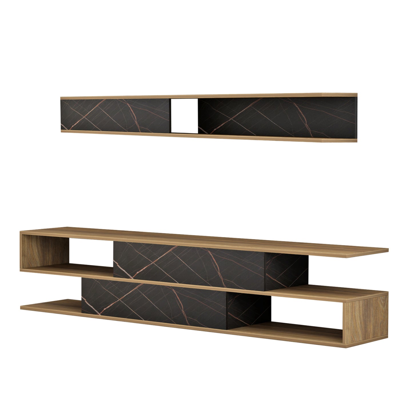 Tv Furniture Set Birgitta Hm8903.12 Melamine In Natural-black Marble 181x31,5x39,6hcm.