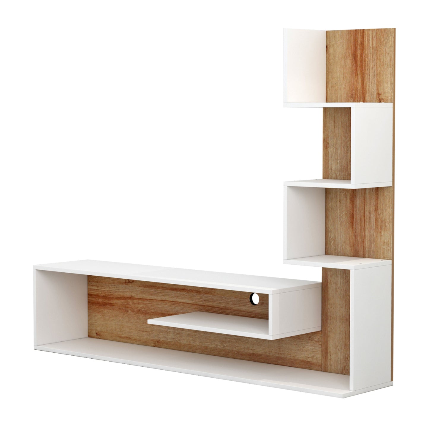 Tv Furniture Combo Edelie Hm8908.11 Melamine In White-natural 150x29.5x120h Cm.