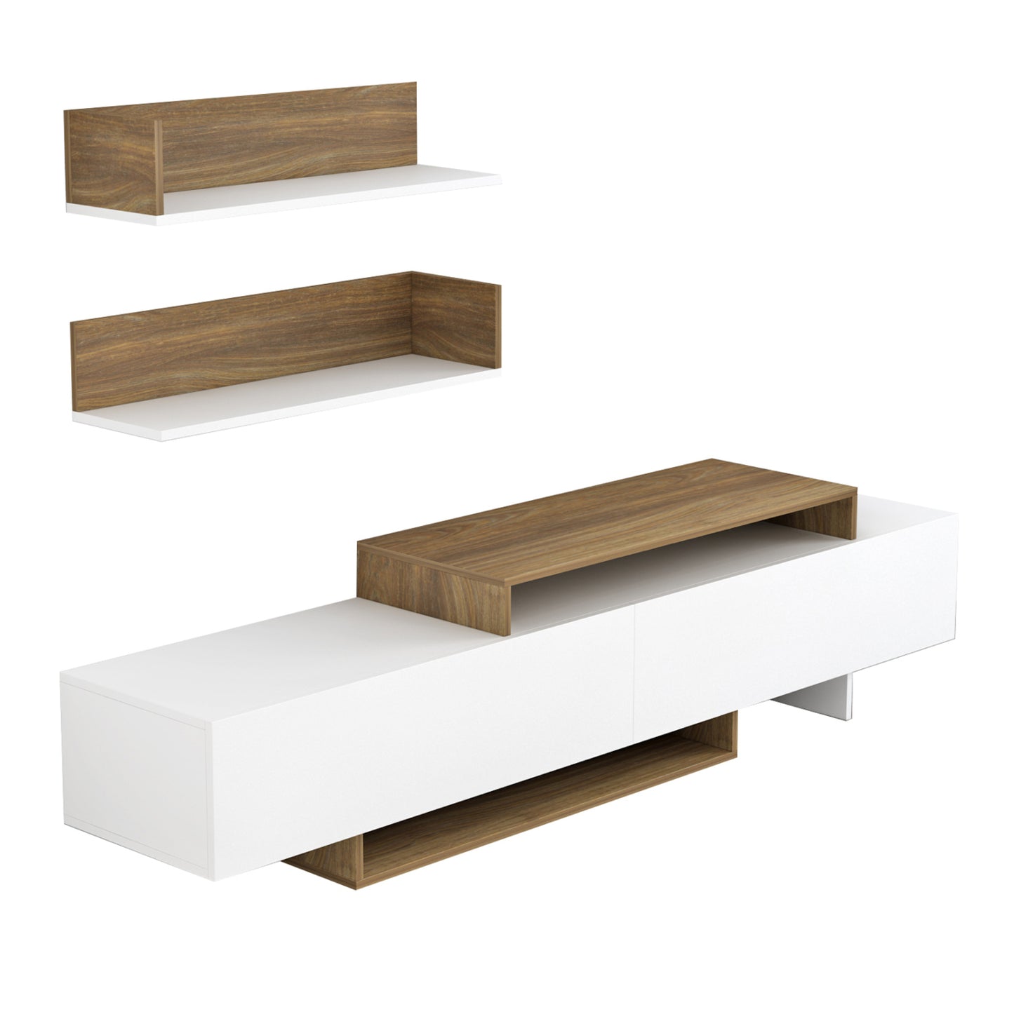 Tv Furniture Set Eduardo Hm8909.12 Melamine In White-natural 180x29,5x45hcm.