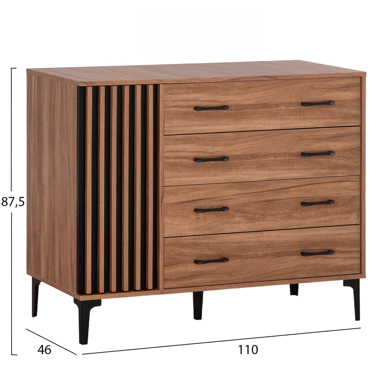 Chest Of Drawers Series Harry Hm18009.01 Melamine In Natural Wood Color And Black 110x46x87.5Υcm.