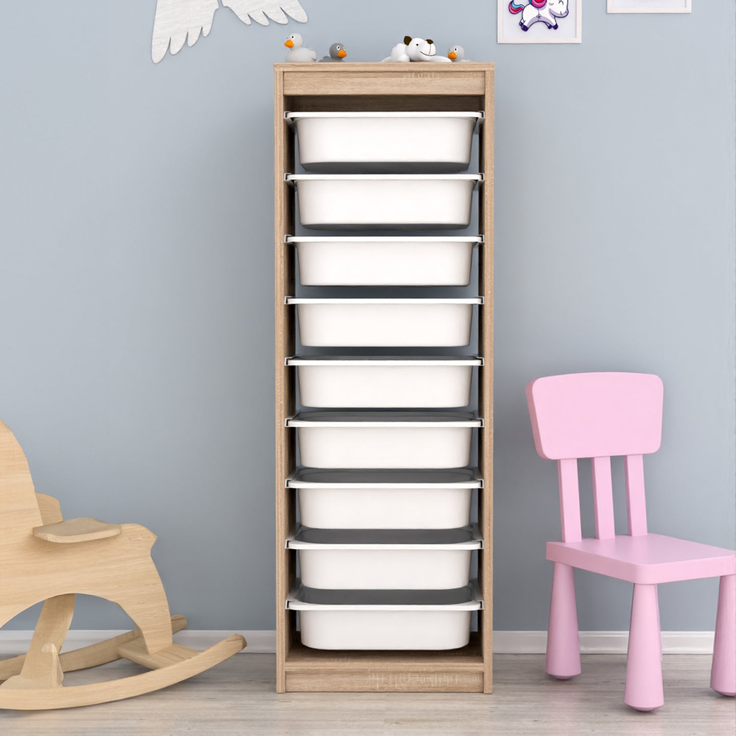 Chest Of Drawers Sani Hm18203.03 Melamine In Sonama-9 White P.e. Drawers 45,5x29,6x125hcm.