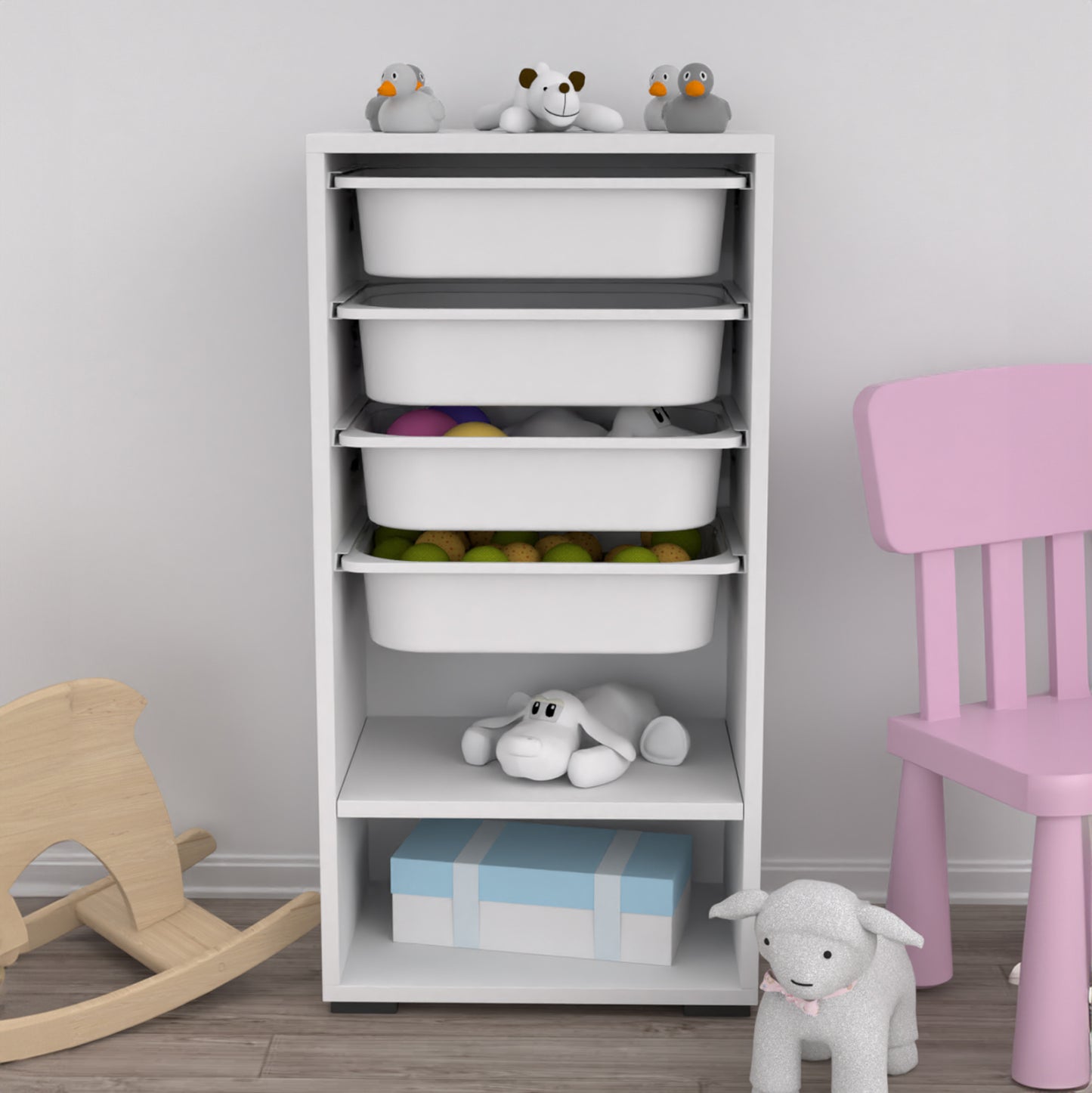 Chest Of Drawers Sani Hm18217.01 Melamine In White-4 White Drawers-shelf 45x30x90hcm.