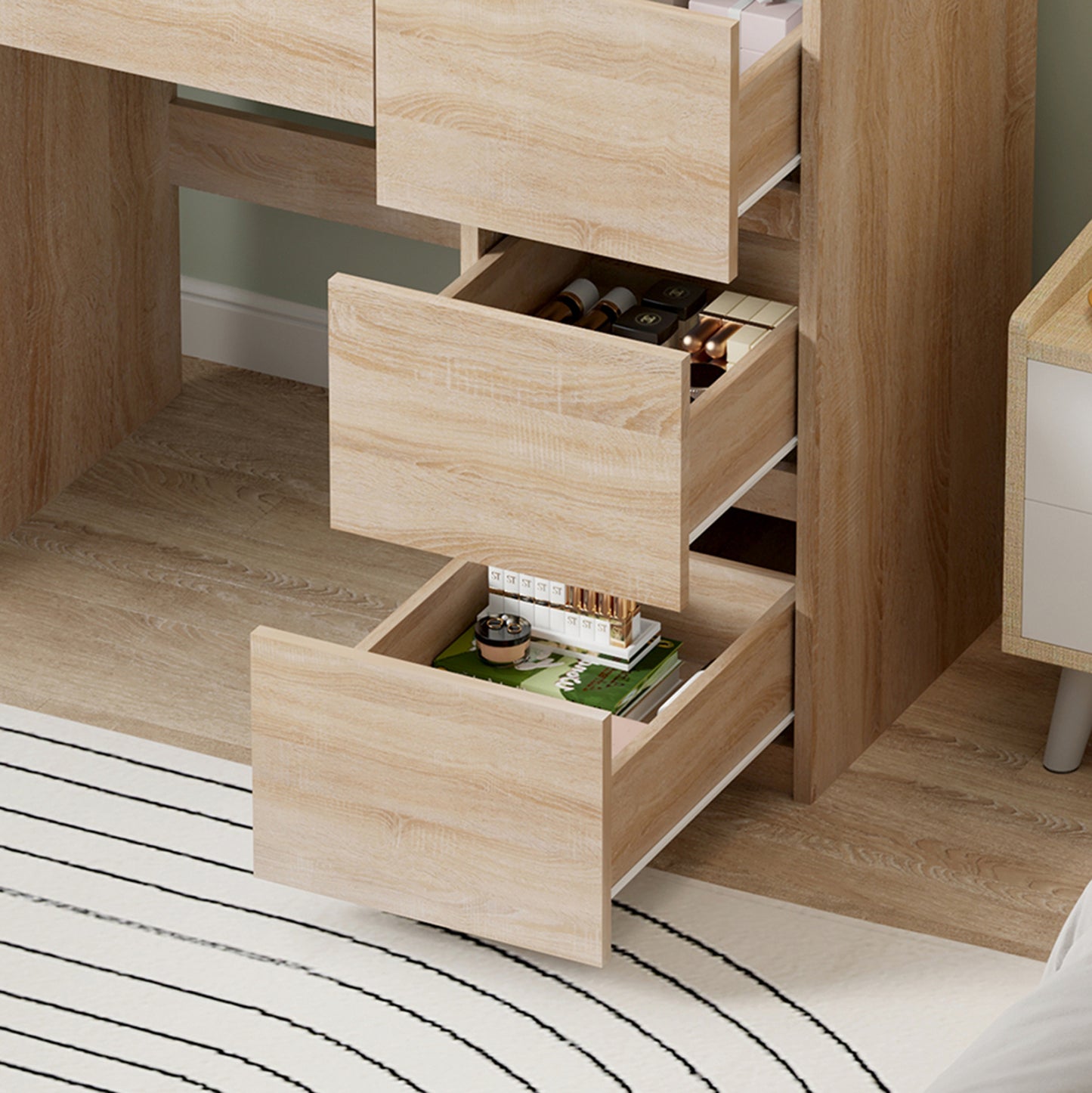 Dressing Table With Led Lights & Drawers Keitlin Hm2499.01 Melamine In Sonama 80x40x140hcm.