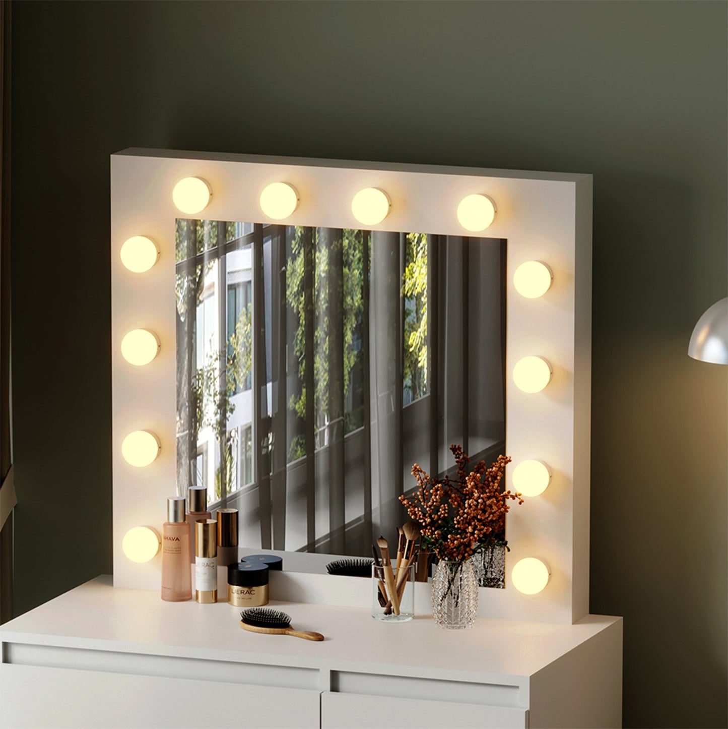 Dressing Table With Led Lights & Drawers Keitlin Hm2499.03 Melamine In White 80x40x140hcm.