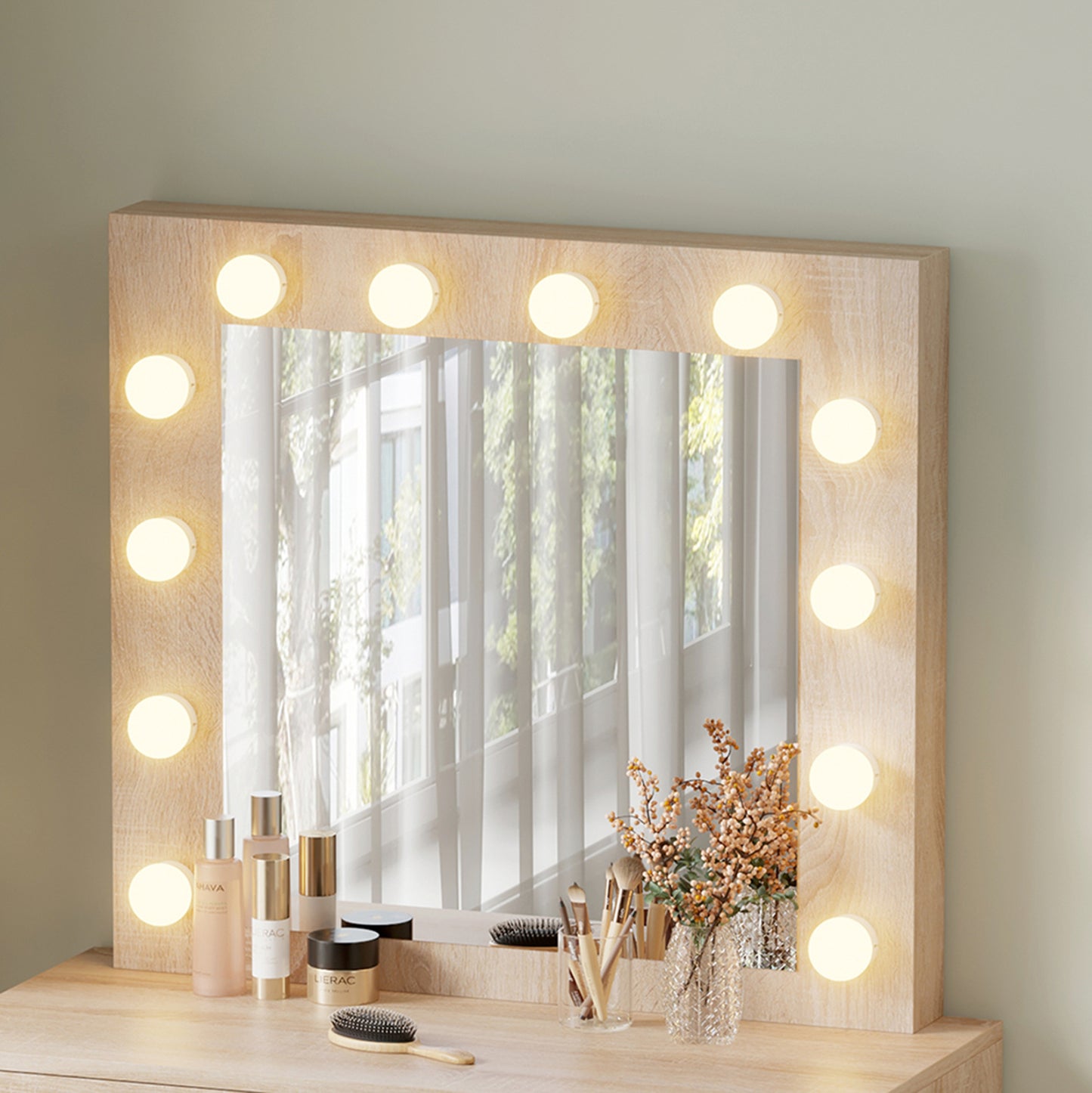 Dressing Table With Led Lights & Drawers Beyon Hm2500.01 Melamine In Sonama 112.5x40.5x140hcm.