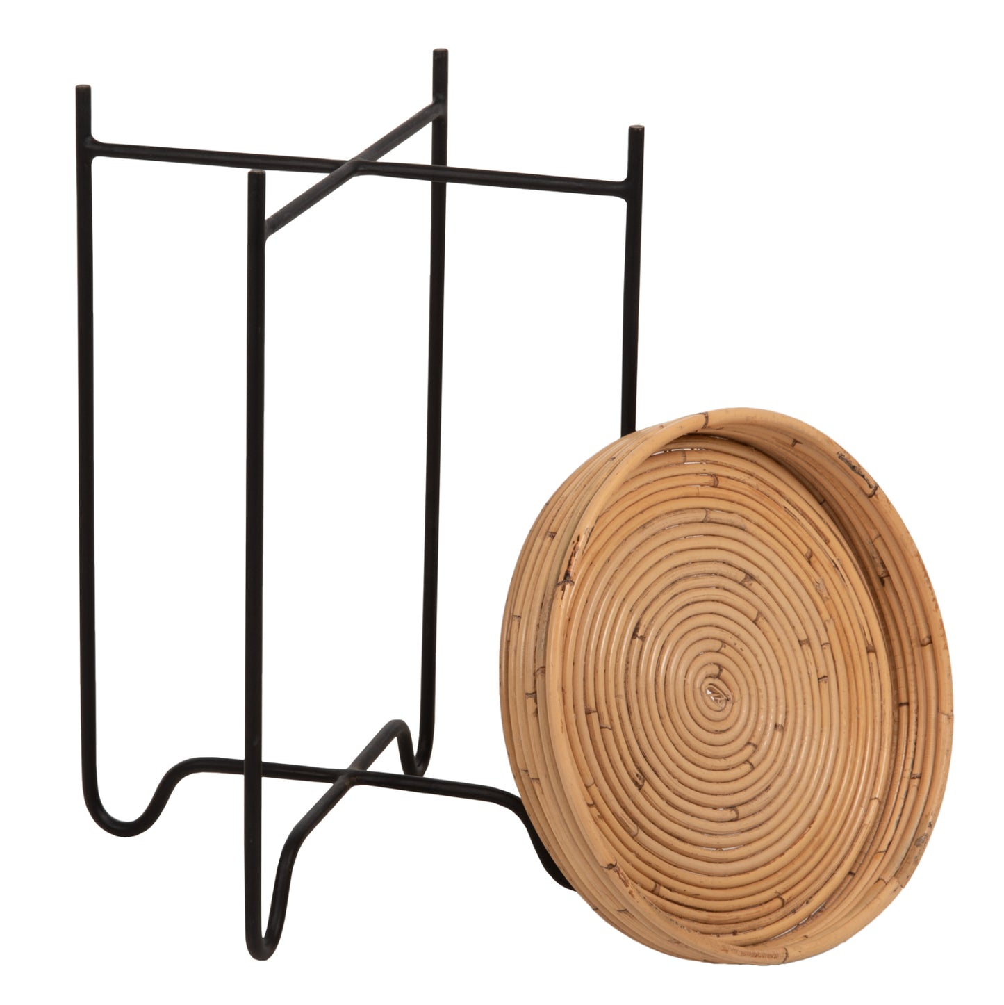Round Side Table Fly Hm7906 Rattan In Natural Color-black Metal Base Φ40x53hcm.